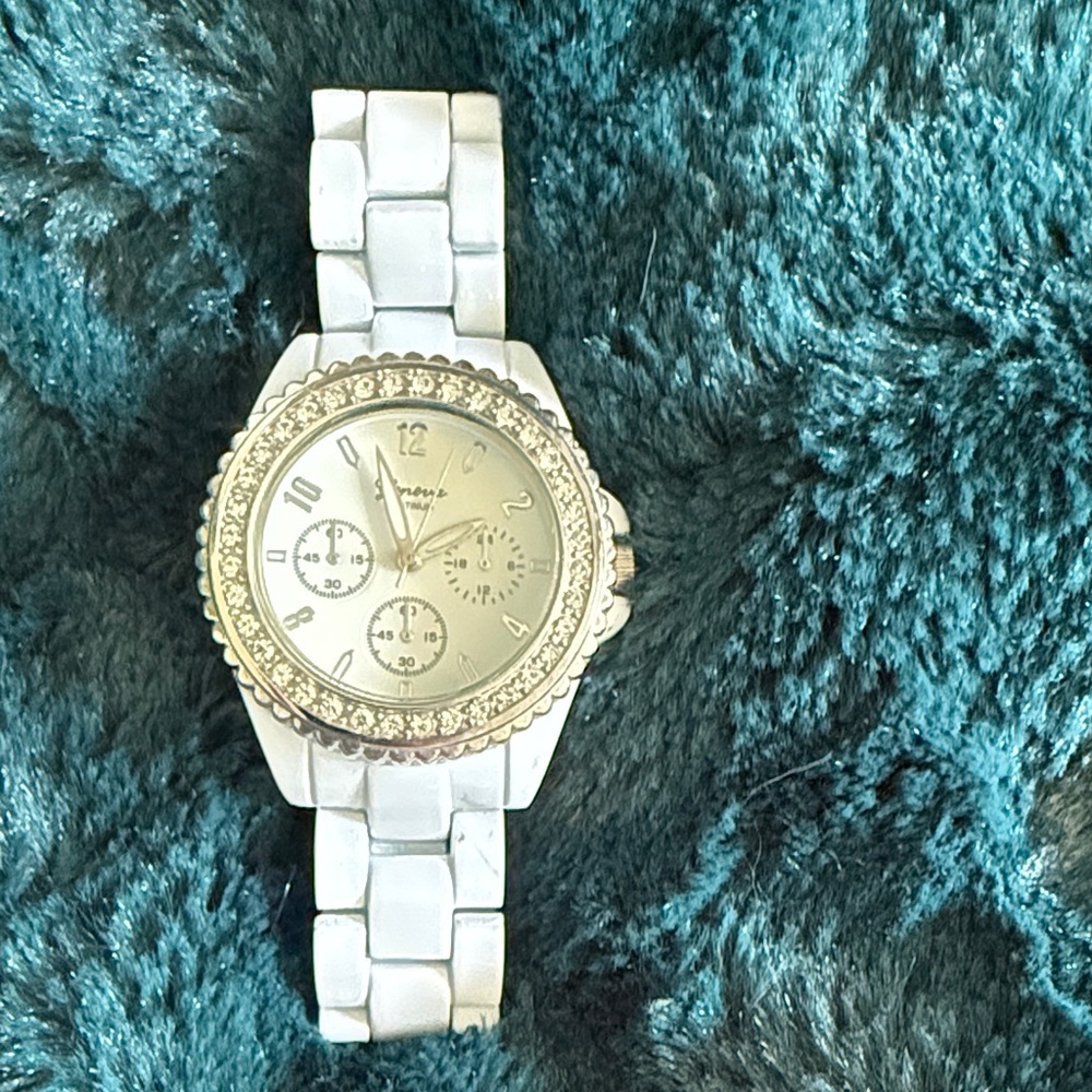 Geneva Women's White Watch with Silver Accents